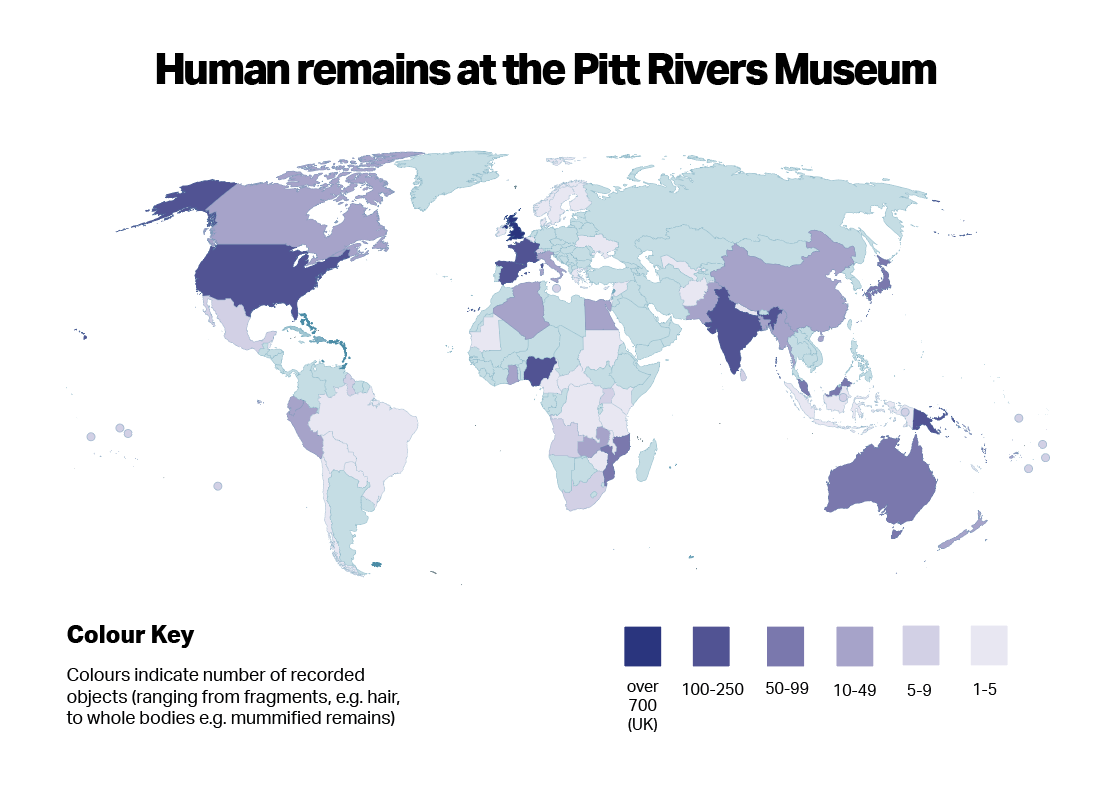 Global map showing known origin of human remains in the museum collections  