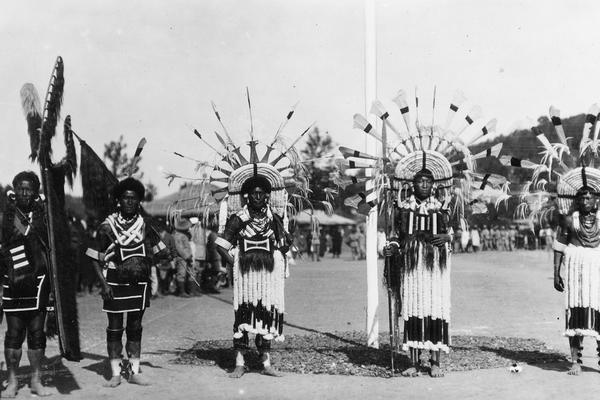 Group of ceremonially dressed Angami Nagas of Khonoma and Mozemi