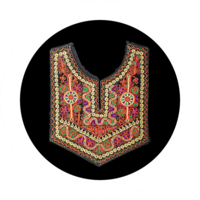 embroidered garment piece with floral and organic motifs